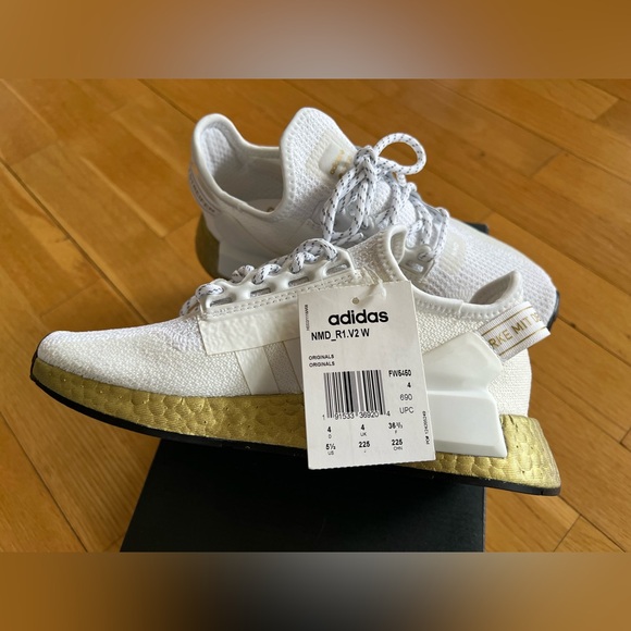 ADIDAS | NMD R1 V2 Shoes | Cloud White Gold Metallic - Womens US 5.5 - Picture 6 of 12